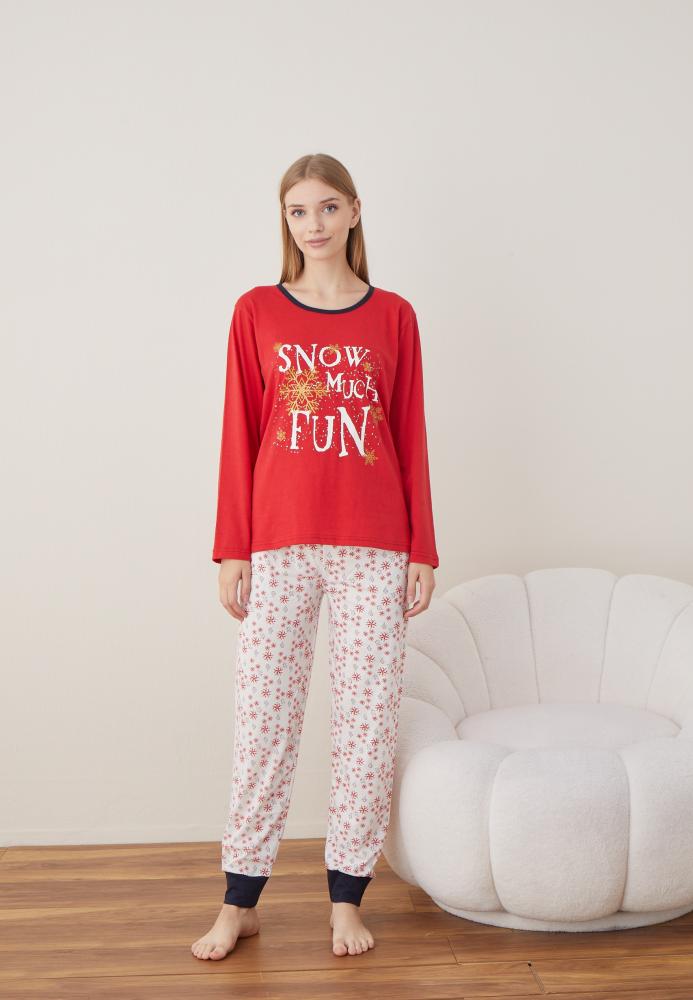 Pijama Dama Craciun " SNOW MUCH FUN " ,maneca lunga ,pantaloni lungi,Engros